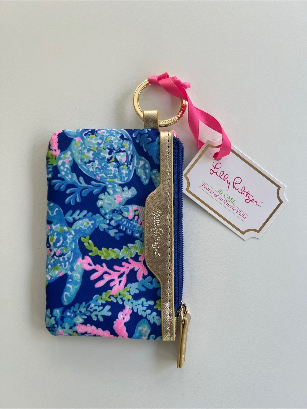 Lilly Pulitzer Blue Floral ID Card Holder with Hot Pink Window